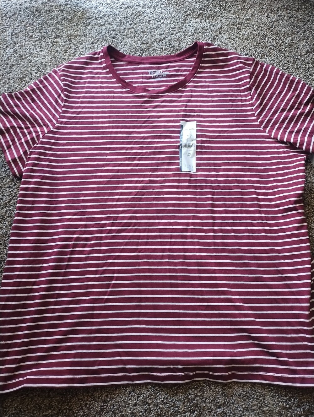 Time and Tru Womens Burgundy and White Striped Crew Neck Tee